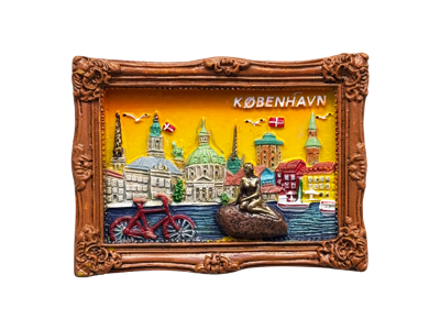 Magnet Billede - Havfrue - Havnefront Orange himmel