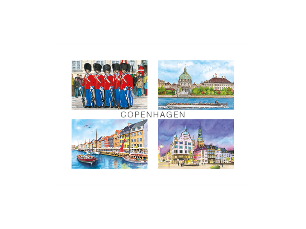Postkort, Garder/Marmorkirken/Nyhavn/Storkespringvandet 16,5x12cm 