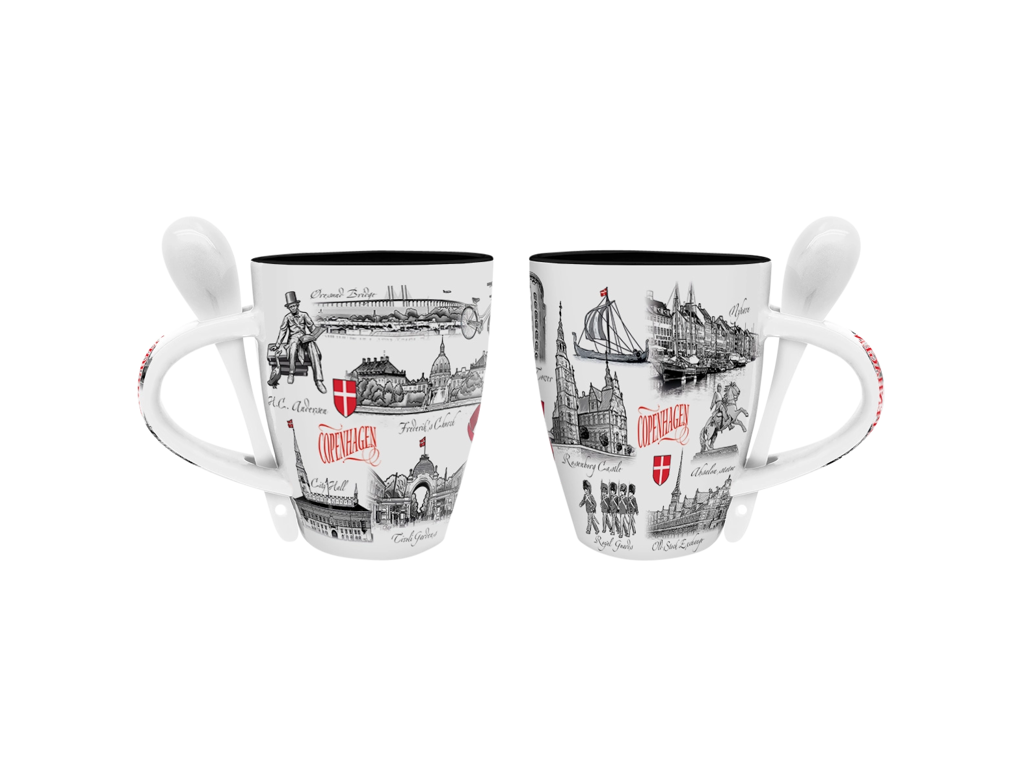 Mug With Spoon, Black & White Large 