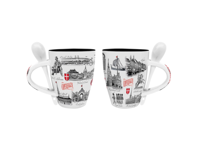 Mug With Spoon, Black & White Large 