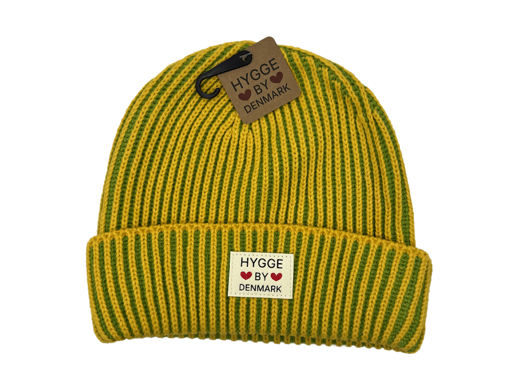 Beanie stribet gul/grøn