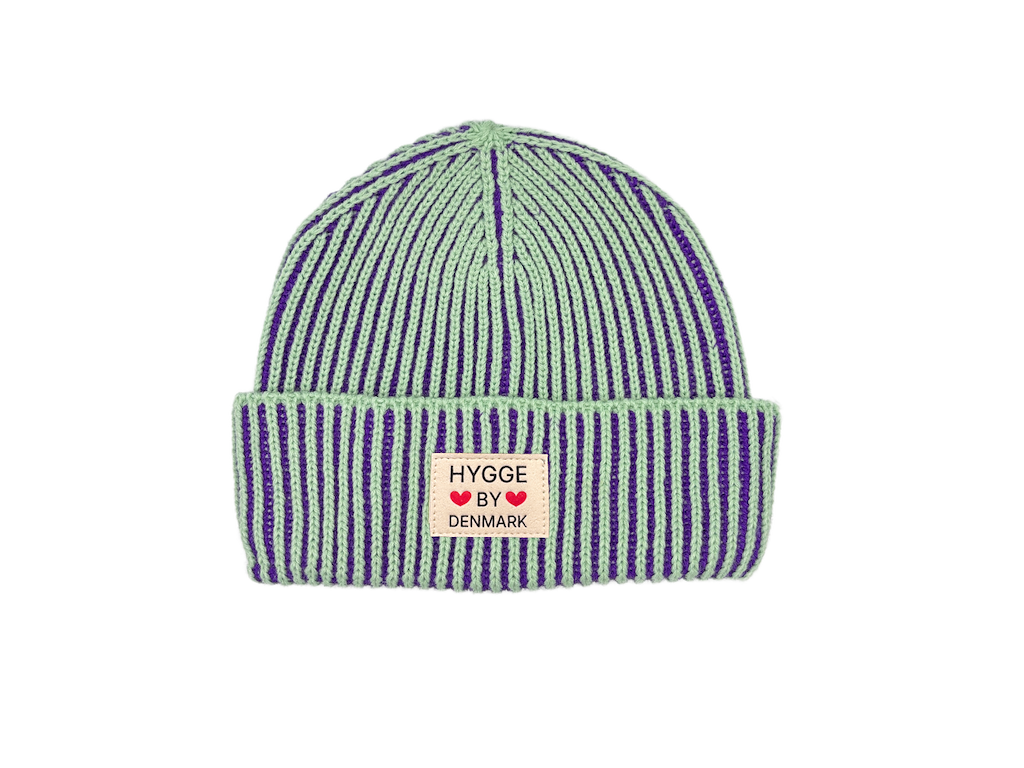 Beanie stribet lilla/støvet grøn