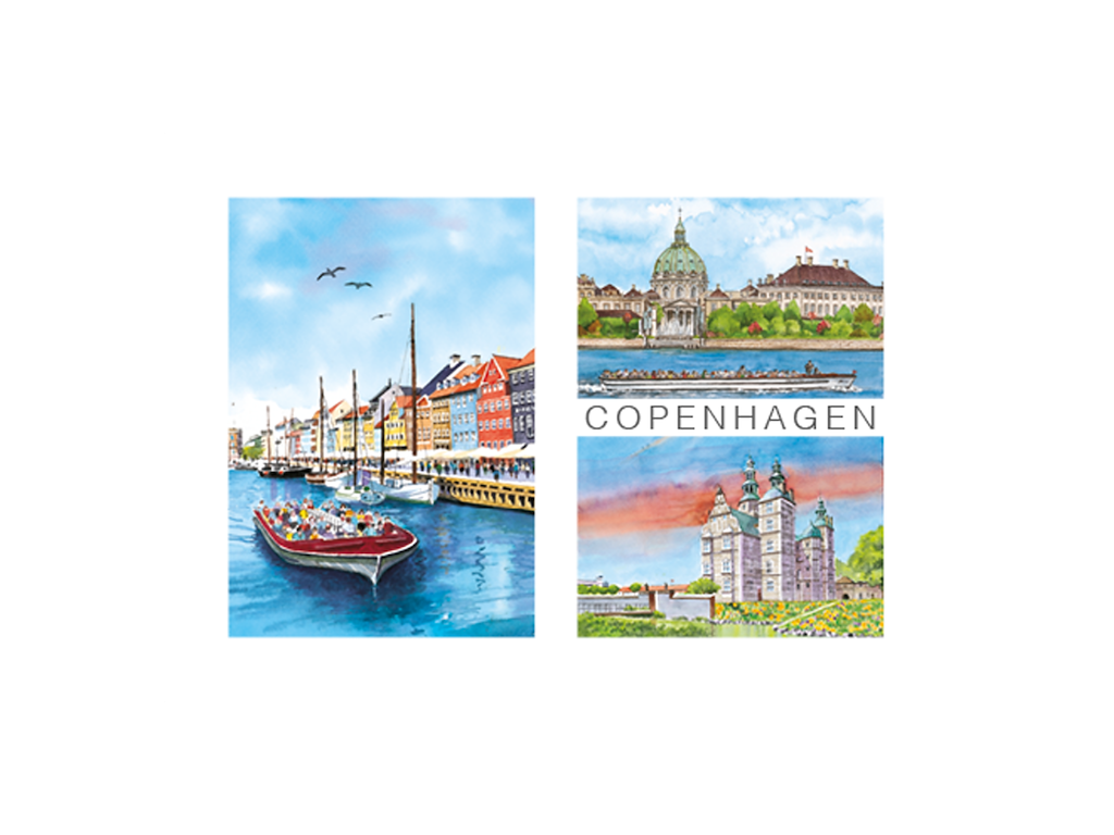 Postkort, Nyhavn/Marmorkirken/Rosenborg 16,5x12cm 