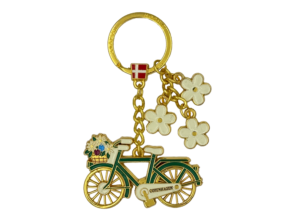 Nøglering, Cykel Blomster Guld