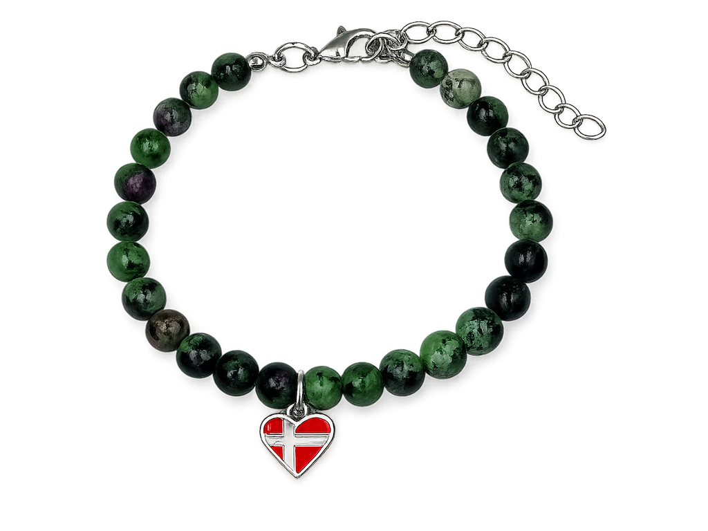 Armbånd, Grøn Howlit Hjerte/flag Vedhæng