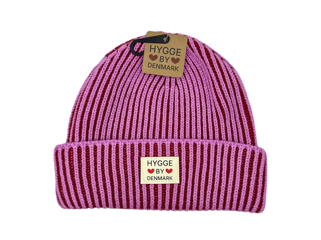 Beanie Stribet Pink/Rød
