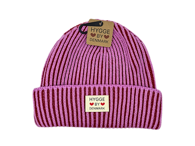 Beanie stribet pink/rød