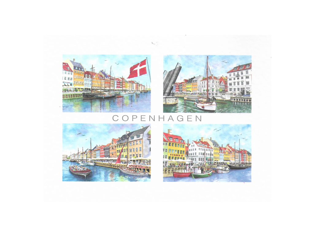 Postcard, 4 x Nyhavn, 16.5 x 12 cm