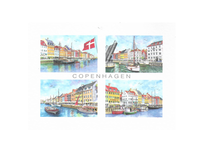 Postcard, 4 x Nyhavn, 16.5 x 12 cm
