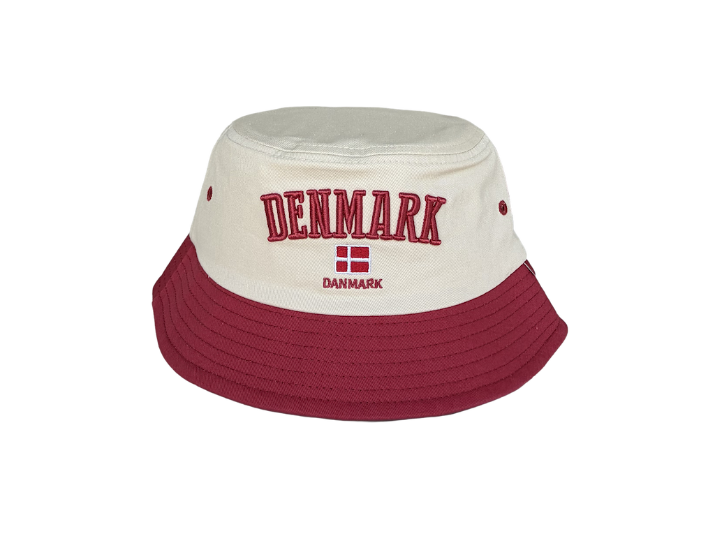 Bucket Hat DK Hvid Vinrød