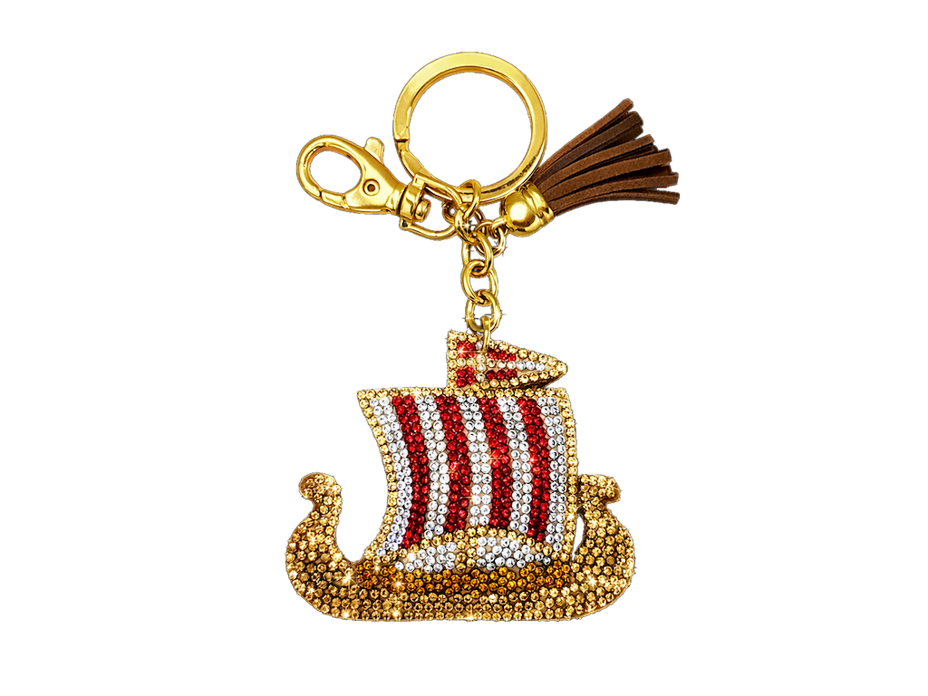 Nøglering, Vikingeskib Læder Rhinestones
