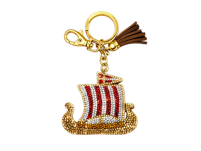 Nøglering, Vikingeskib Læder Rhinestones