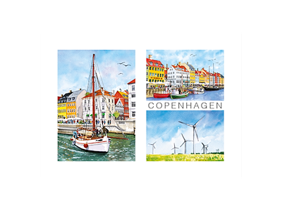 Postkort, Nyhavn/Vindmøller 16,5x12cm 