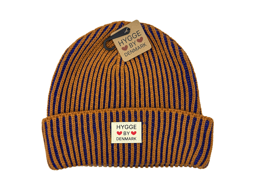 Beanie stribet blå/brun