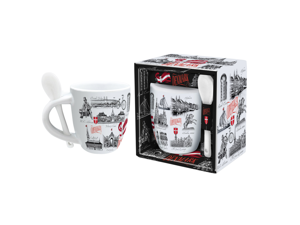 Mug With Spoon Small, Black & White