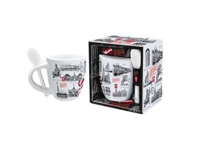Mug With Spoon Small, Black & White