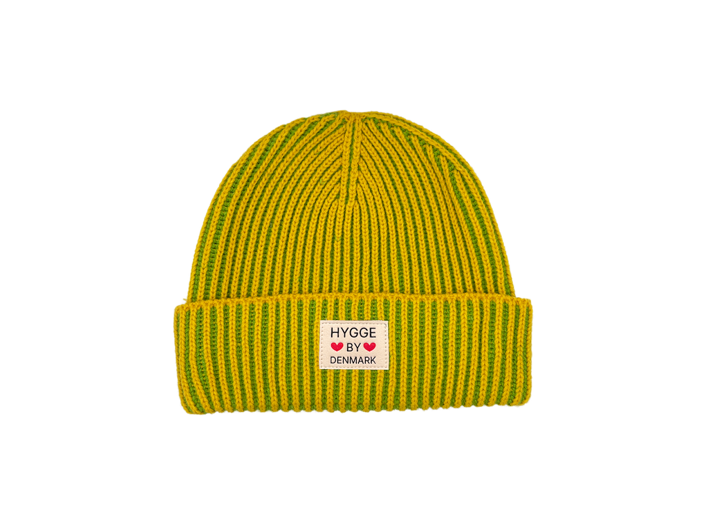 Beanie stribet gul/grøn