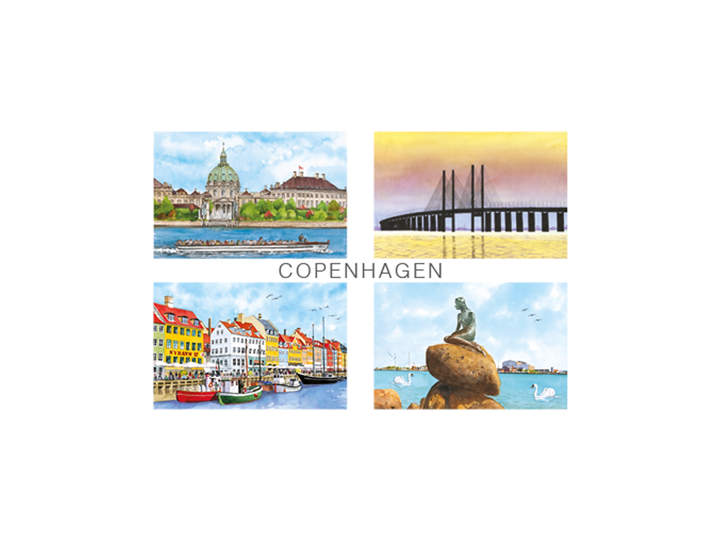 Postkort, marmorkirken/Øresund/Nyhavn/Havfrue 16,5x12cm 