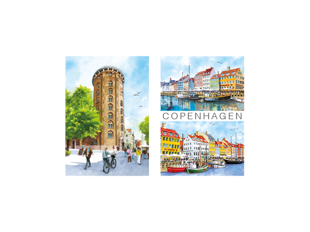 Postkort, 3x Rundetårn/Nyhavn 16,5x12cm 