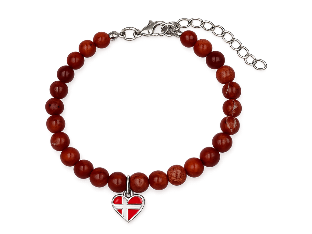 Armbånd Rød Jaspis m/Hjerte Flag
