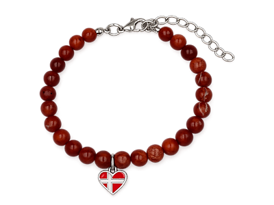 Armbånd Rød Jaspis m/Hjerte Flag