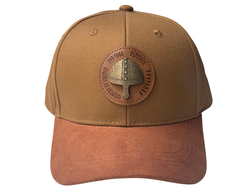 Cap, Metal Viking Helmet Leather Patch, Caramel Brown