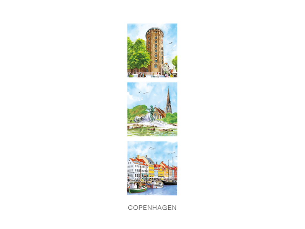 Postkort, Rundetårn/Gefion/Nyhavn 5,5x17cm 