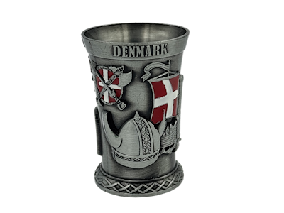 Shotglas, DK Hest + Hjelm Antik sølv