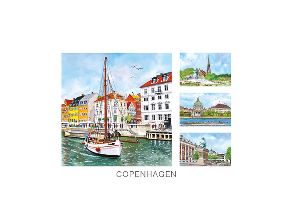 Postkort, Nyhavn/Gefion/Marmorkirken/Absalon 16,5x12cm 