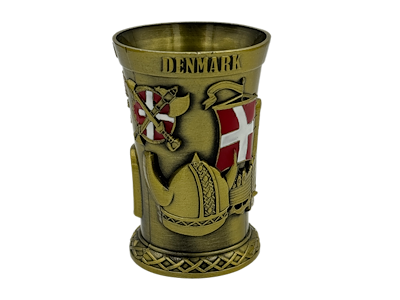 Shotglas, DK Hest + Hjelm Antik guld