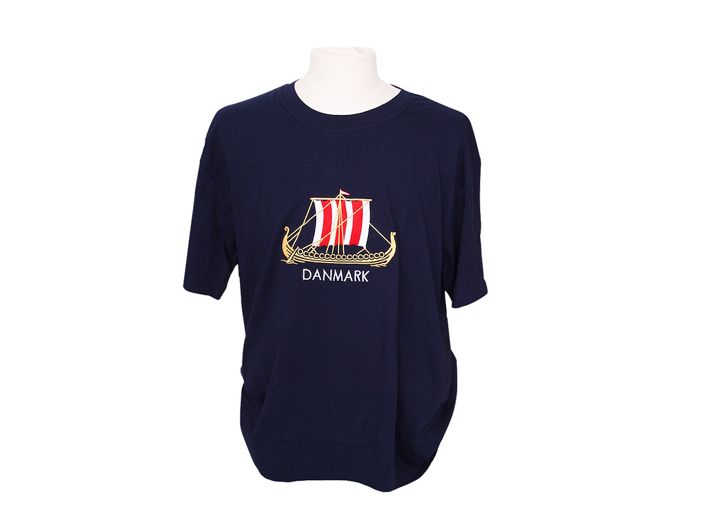 T-shirt, Embroidered Viking Ship Navy