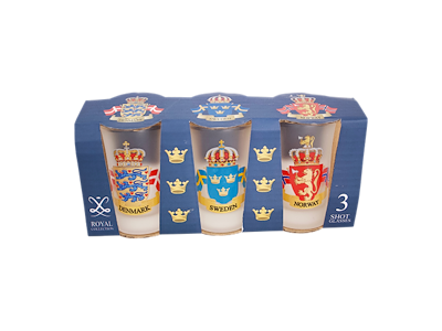 Shotglass Coat Of Arms Norway Sweden Denmark 3 Pieces