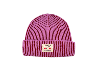 Beanie stribet pink/rød