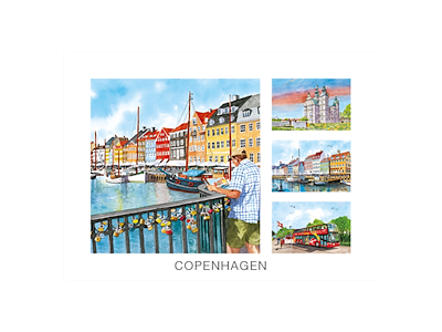 Postkort, Nyhavn/Rosenborg/Nyhavn/Bus 16,5x12cm 
