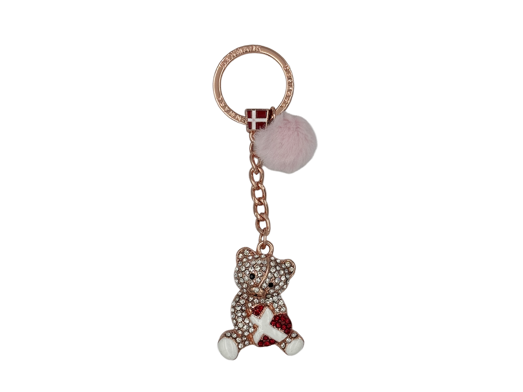 Nøglering  Bamse DK Hjerte m/sten og en pompon