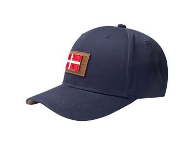 Kasket Navy m/Firkantet Læderpatch og metal DK Flag