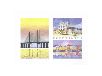 Postcard, Bridge / Stork Fountain / Nyhavn, 16.5 x 12 cm