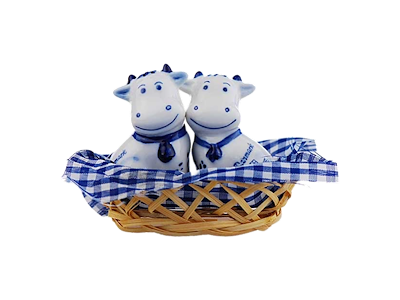 Salt And Pepper Shakers Cows In Basket