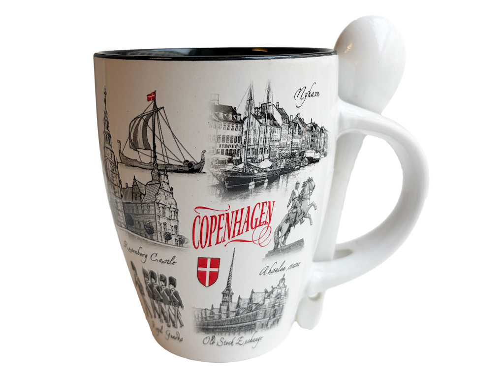 Mug With Spoon, Black & White Large 