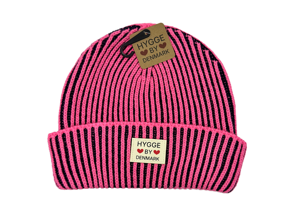Beanie stribet pink/blå