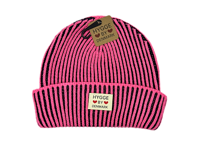 Beanie stribet pink/blå