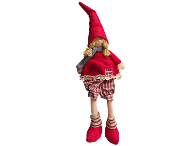 Gnome Girl With Dangling Legs And Flag 44 cm.