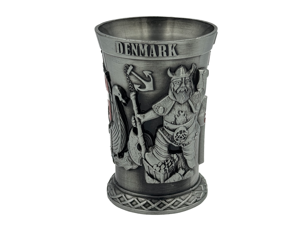 Shotglas, DK Hest + Hjelm Antik sølv