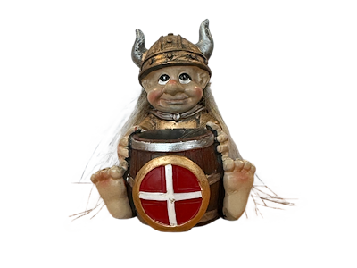 Viking with barrel and Danish flag