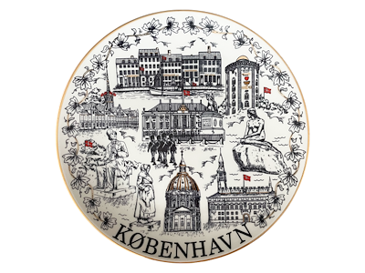 Plates Copenhagen Blue Red Gold In Box 20 cm